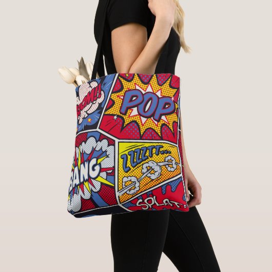 Retro pop kunst, komisch schreeuwpatroon. tote bag (Dichtbij)