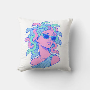 Retro-Pop Medusa-illustratie – Pastelkleurige zonn Kussen