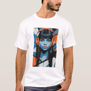 Retro Pop Meisje met Hoofdtelefoon – Vibrant Stree T-shirt