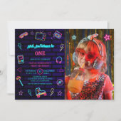 Retro Pop Neon Kinder 'Foto Verjaardag Bash Kaart (Voorkant)