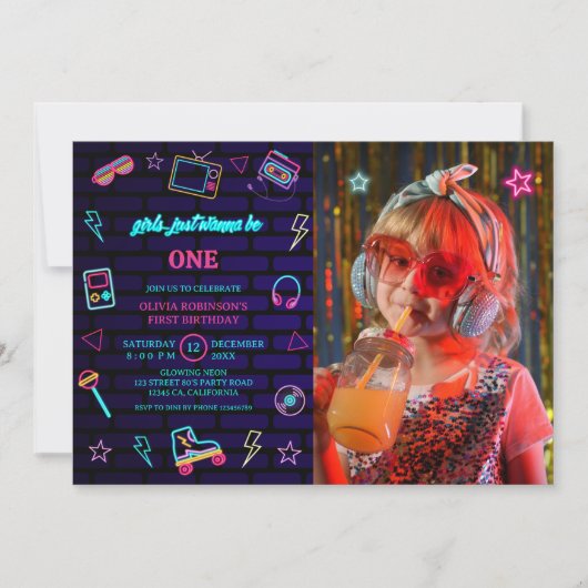 Retro Pop Neon Kinder 'Foto Verjaardag Bash Kaart (Voorkant)