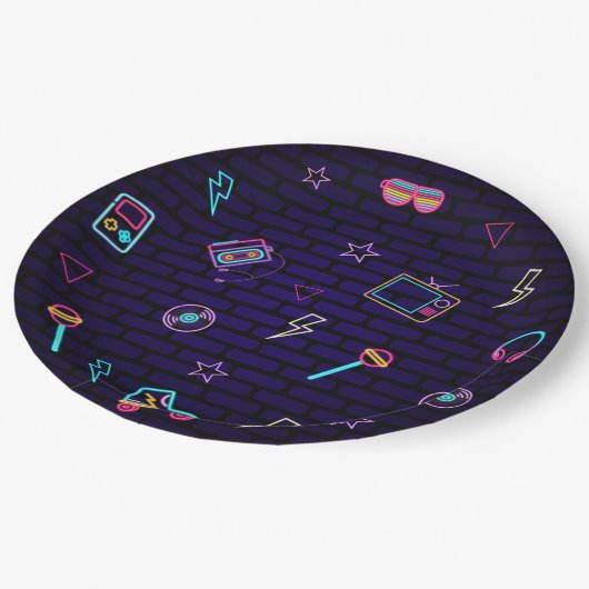 Retro Pop Neon Kinder Verjaardag Bash Papieren Bordje (Gekanteld)
