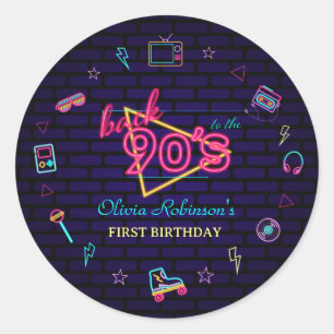 Retro Pop Neon Kinder Verjaardag Bash Ronde Sticker