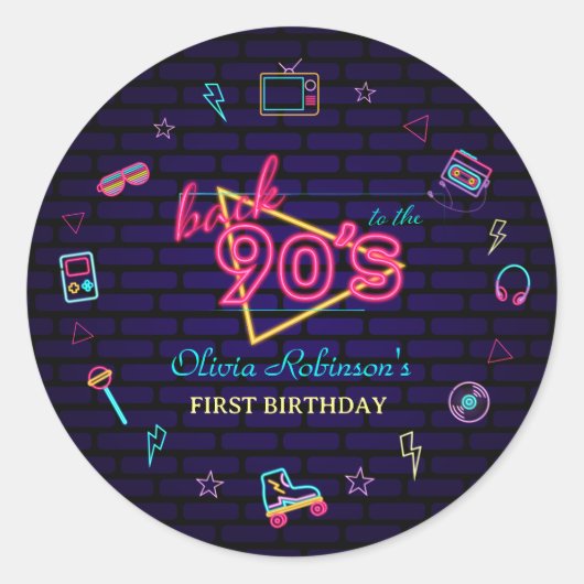 Retro Pop Neon Kinder Verjaardag Bash Ronde Sticker (Voorkant)