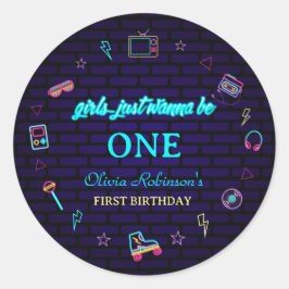 Retro Pop Neon Kinder Verjaardag Bash Ronde Sticker