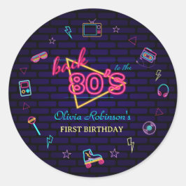 Retro Pop Neon Kinder Verjaardag Bash Ronde Sticker