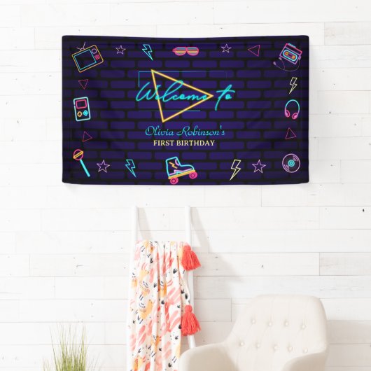 Retro Pop Neon Kinder Verjaardag Bash Spandoek (Insitu)