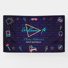 Retro Pop Neon Kinder Verjaardag Bash Spandoek