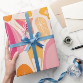 Retro Pop Roze Oranje Burst Crème Abstract patroon Cadeaupapier