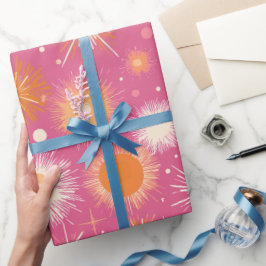 Retro Pop Roze Oranje Burst Crème Abstract patroon Cadeaupapier
