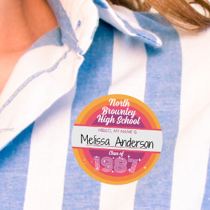 Retro pop schoolklas reünie naamlabel ronde sticker