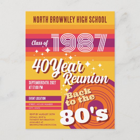 Retro pop schoolklas reünie uitnodiging (Voorkant)