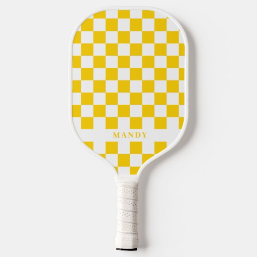 Retro Pop Sunny Yellow Checkerboard Custom Name Pickleball Paddle (Achterkant)