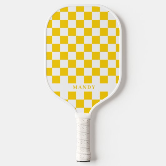 Retro Pop Sunny Yellow Checkerboard Custom Name Pickleball Paddle (Voorkant)