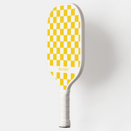 Retro Pop Sunny Yellow Checkerboard Custom Name Pickleball Paddle (Links)