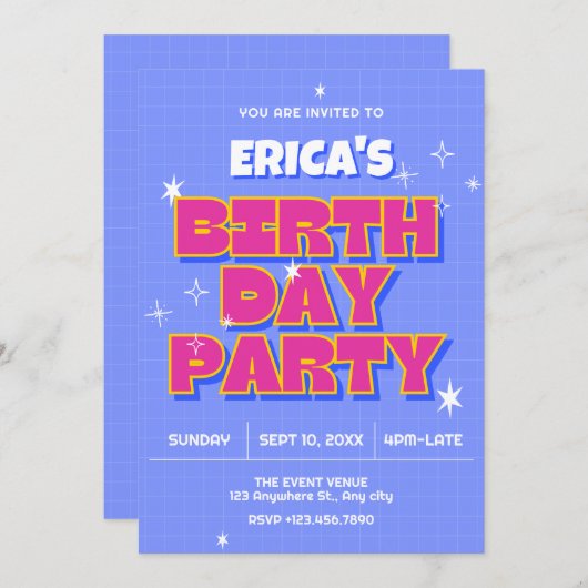 Retro pop verjaardag kaart (Voorkant / Achterkant)