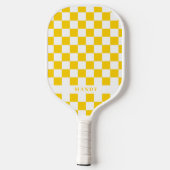 Retro Pop Zonnige Gele Schaakbord Aangepaste Naam Pickleball Paddle (Achterkant)