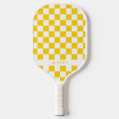 Retro Pop Zonnige Gele Schaakbord Aangepaste Naam Pickleball Paddle (Voorkant)