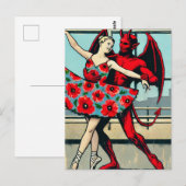 Retro PopArt Devil Met ballerina in een Poppy Jurk Briefkaart (Voorkant / Achterkant)
