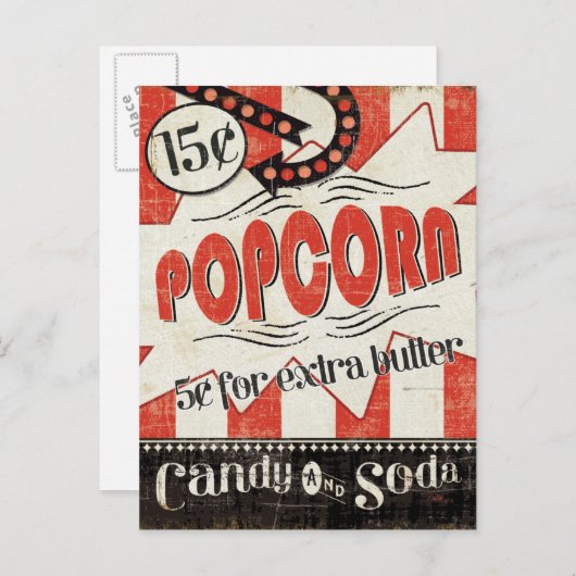 Retro Popcorn Briefkaart (Voorkant / Achterkant)