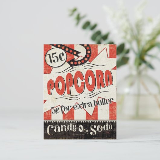 Retro Popcorn Briefkaart (Staand voorkant)