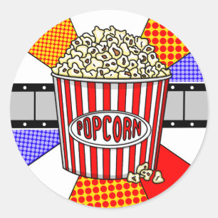Retro Popcorn en filmstrip Pop Art Ronde Sticker