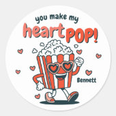 Retro Popcorn Valentijnsticker Ronde Sticker (Voorkant)