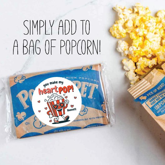 Retro Popcorn Valentijnsticker Ronde Sticker
