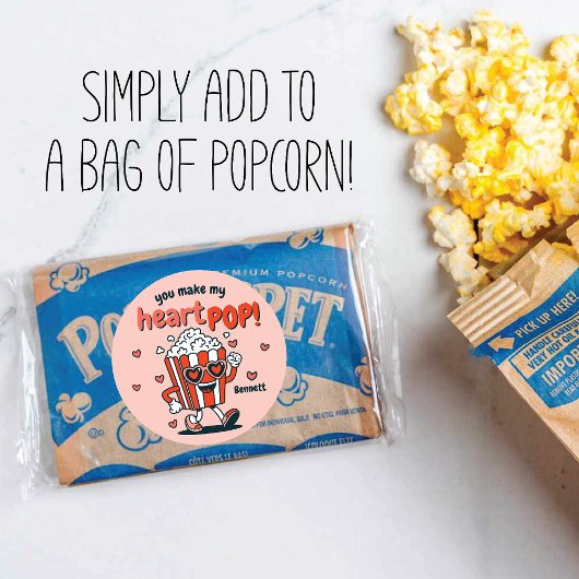 Retro Popcorn Valentijnsticker Ronde Sticker