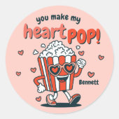 Retro Popcorn Valentijnsticker Ronde Sticker (Voorkant)