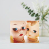 Retro poppen selfie huwelijksaankondiging ansichtk briefkaart (Staand voorkant)