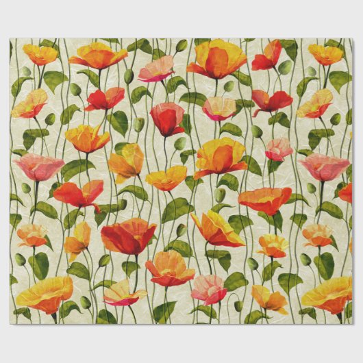 Retro Poppies Cadeaupapier (Vlak)