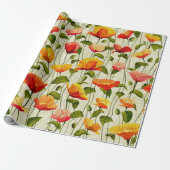 Retro Poppies Cadeaupapier (Uitgerold)
