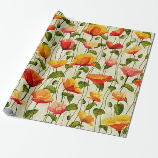 Retro Poppies Cadeaupapier (Uitgerold)