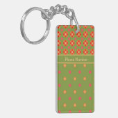Retro Poppies en Polka Dots Oblong Sleutelhanger (Voorkant Links)
