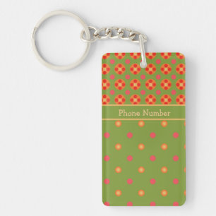 Retro Poppies en Polka Dots Oblong Sleutelhanger