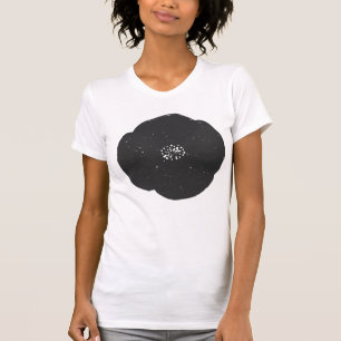 Retro Poppy Bloemen in Zwart  Casual T-shirt
