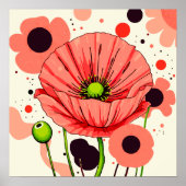 Retro Poppy Bloom - Kunstdruk Poster (Voorkant)