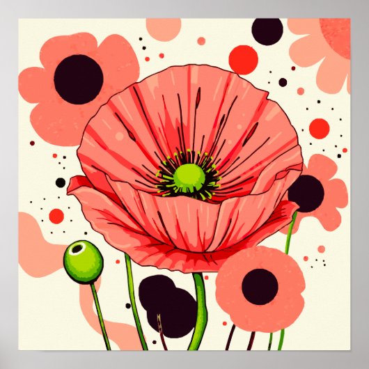 Retro Poppy Bloom - Kunstdruk Poster (Voorkant)