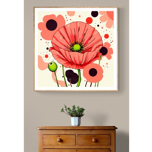 Retro Poppy Bloom - Kunstdruk Poster