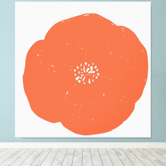 Retro Poppy Floral Art in  Sinaasappel en wit Canvas Afdruk (Insitu (Houten vloer))