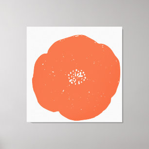 Retro Poppy Floral Art in  Sinaasappel en wit Canvas Afdruk