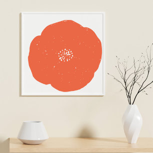 Retro Poppy Floral Art in  Sinaasappel en wit Poster