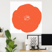 Retro Poppy Floral Art in  Sinaasappel en wit Poster (Thuiskantoor)