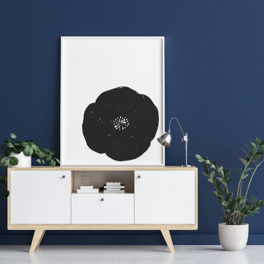 Retro Poppy  Floral Art in zwart-wit Poster
