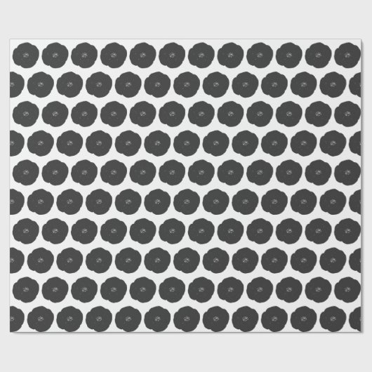 Retro Poppy Floral Art Pattern in Black and White Cadeaupapier (Vlak)