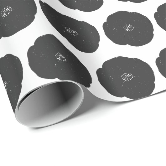 Retro Poppy Floral Art Pattern in Black and White Cadeaupapier (Rol Hoek)