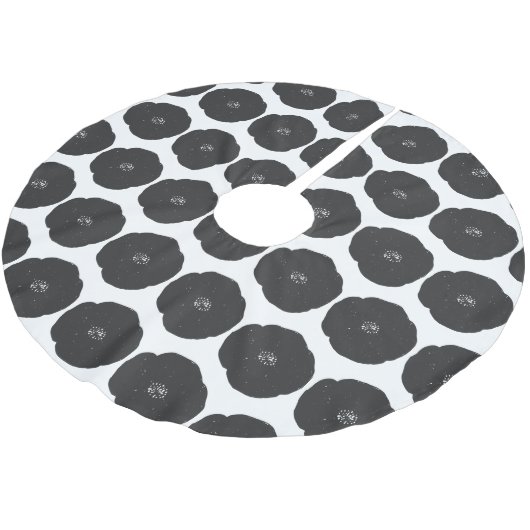 Retro Poppy Floral Art Pattern in Black and White Kerstboom Rok (Gekanteld)
