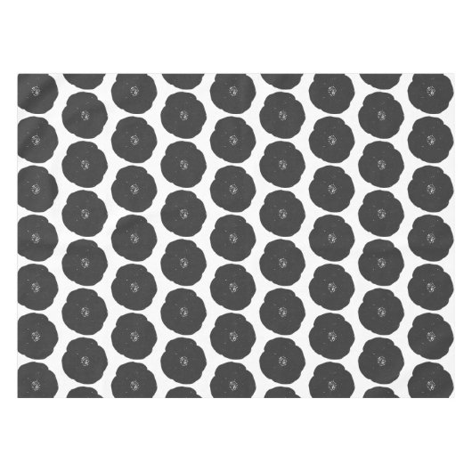 Retro Poppy Floral Art Pattern in Black and White Tafelkleed (Voorkant (Horizontaal))