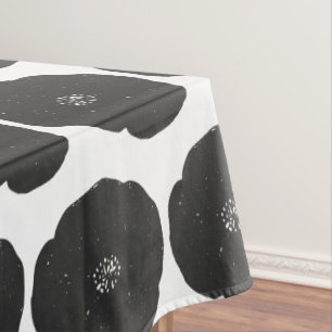 Retro Poppy Floral Art Pattern in Black and White Tafelkleed